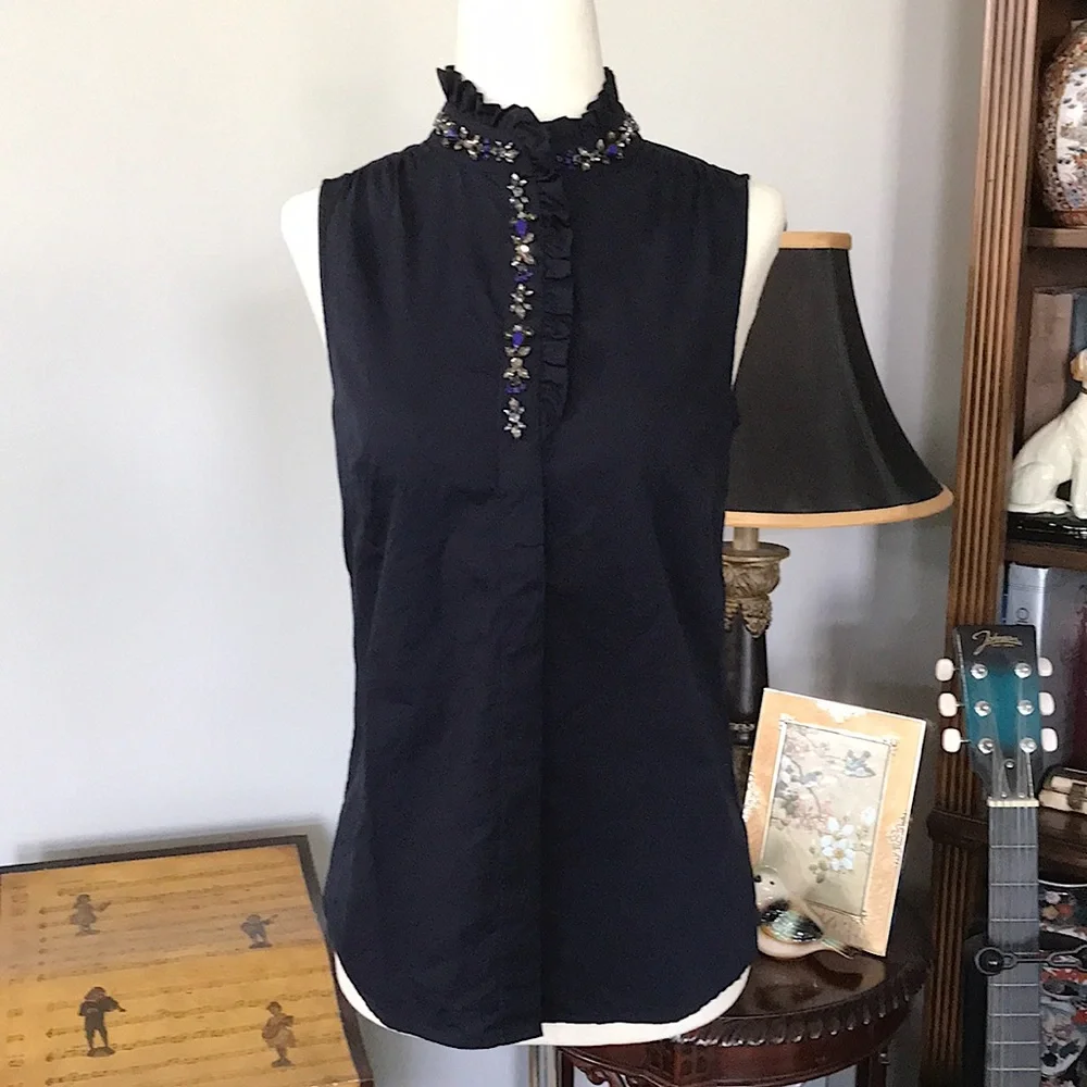 EUC~ J CREW Jeweled Placket Top - Picture 3 of 9
